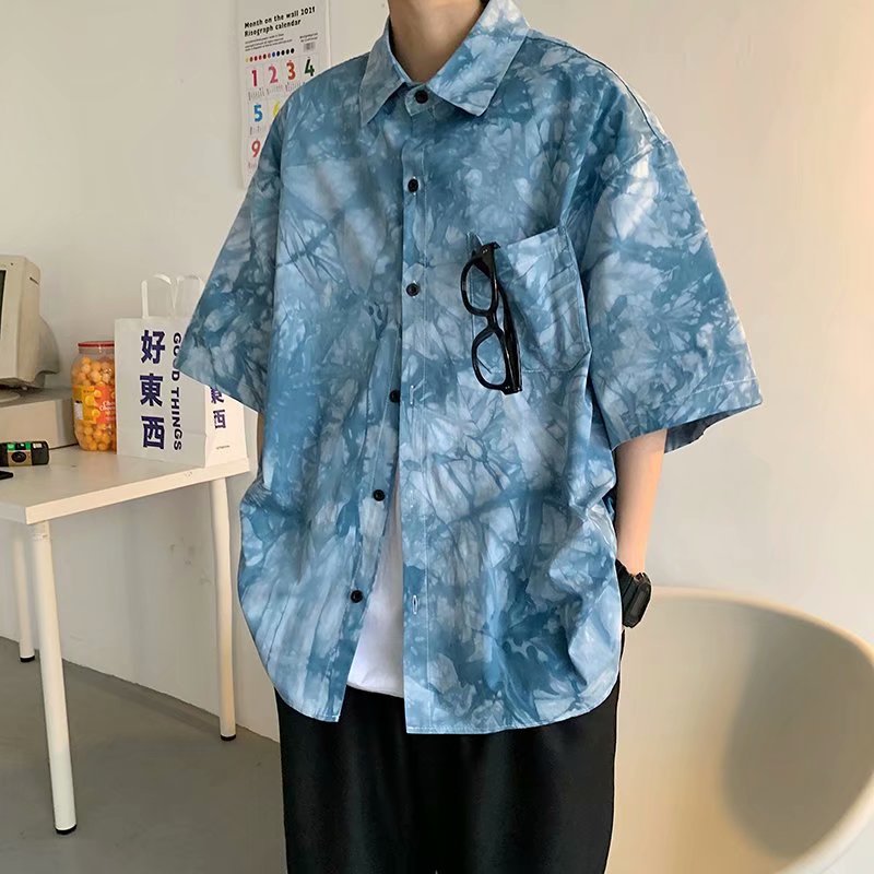 Korean Style Tie Dye Pocket Half Sleeve Shirts for Teens