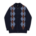 Korean Loose Zipper Diamond Plaid Sweater Coat