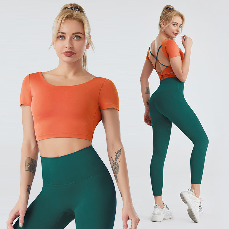 Women's Nude Yoga Top and High-Waist Leggings Set