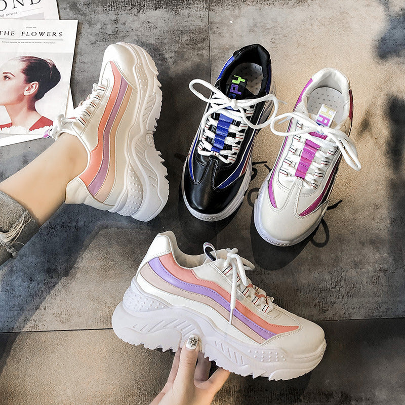 New Korean Style Thick Sole White Sneakers for Women