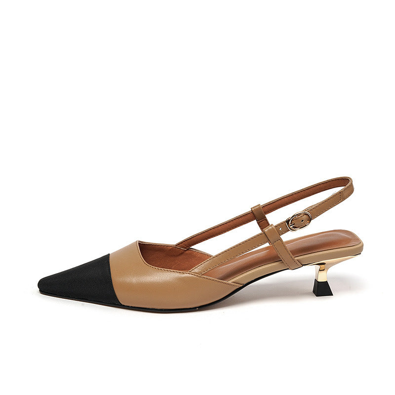 Patchwork Leather Slingback Heels with Pointed Toe