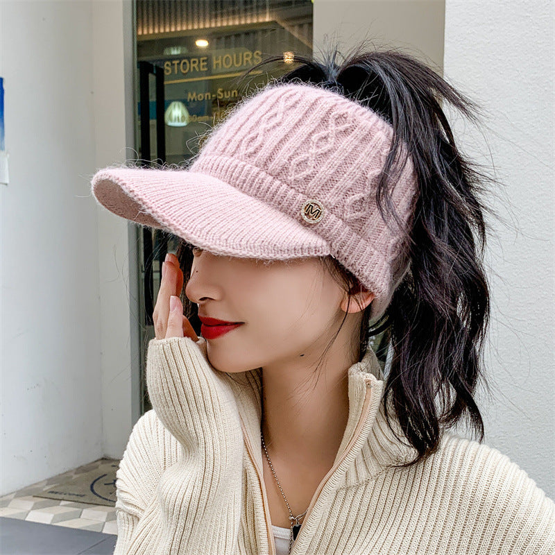 Korean Style Warm Knitted Rabbit Fur Cap with Earflaps