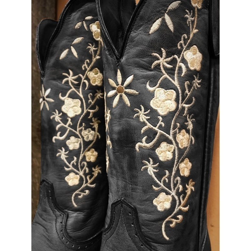 Plus Size Women's Embroidered Mid-Heel Boots