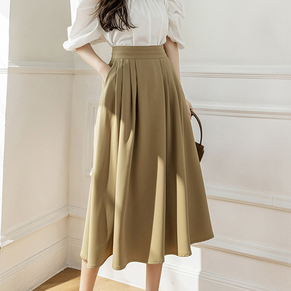 Khaki High Waist Mid Length Slim Women's Skirt