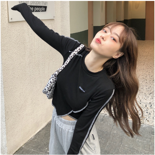 Long Sleeve Women's Slim Asymmetrical Retro T-Shirt