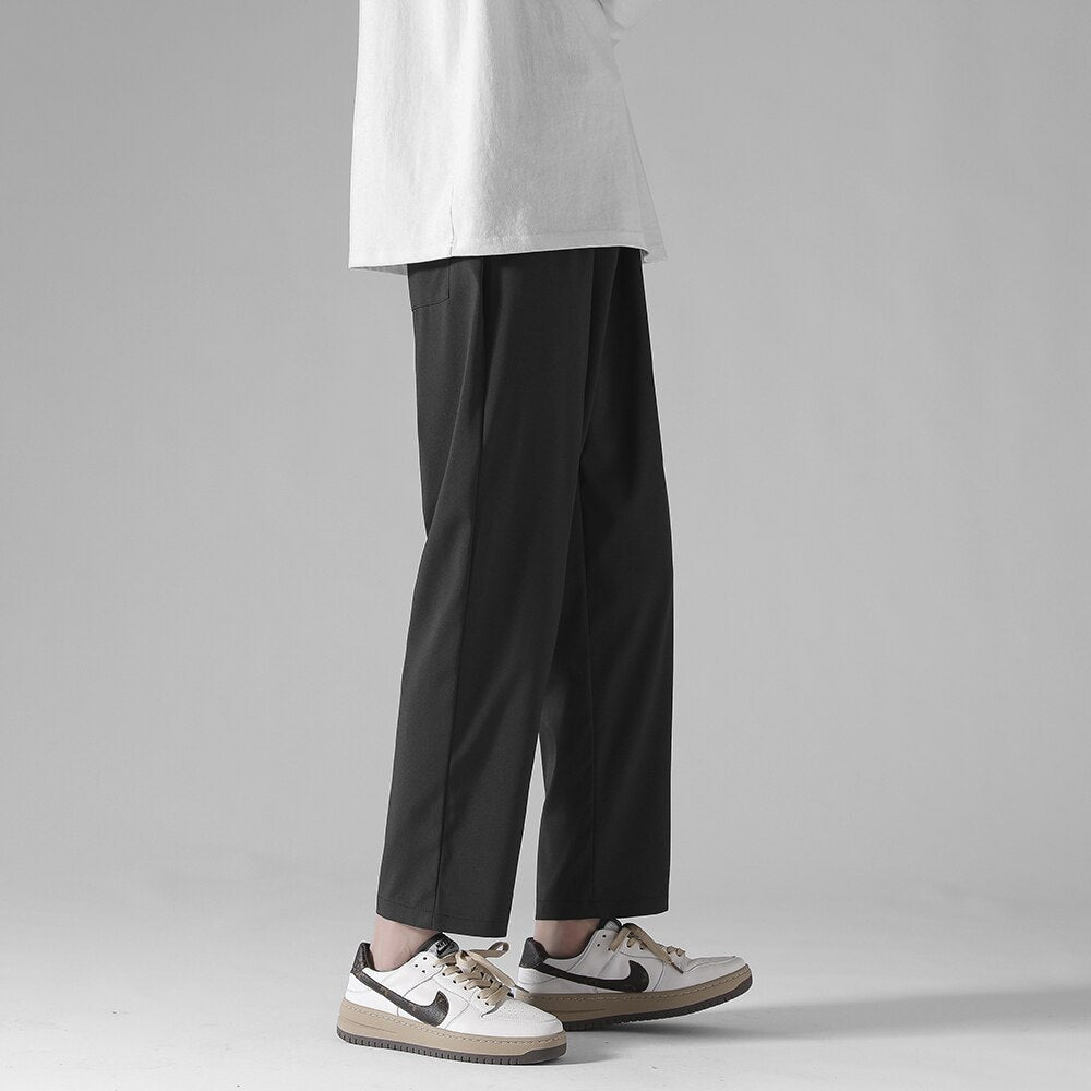 Tide Men's Casual Solid Color Wide Leg Ice Silk Pants