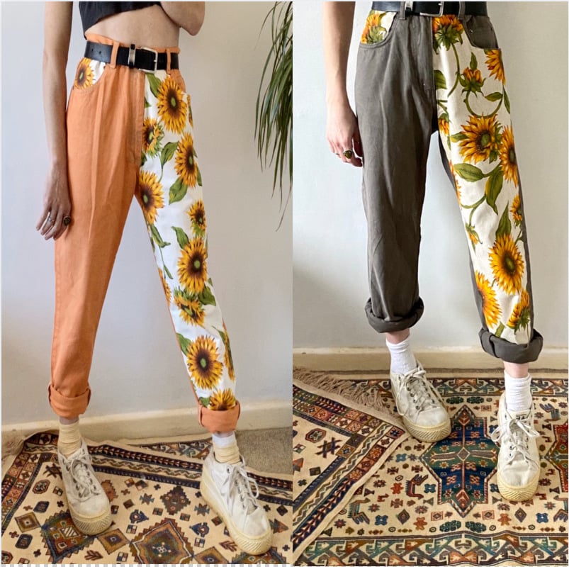 Casual Print Stitching Loose Leg Trousers for Women