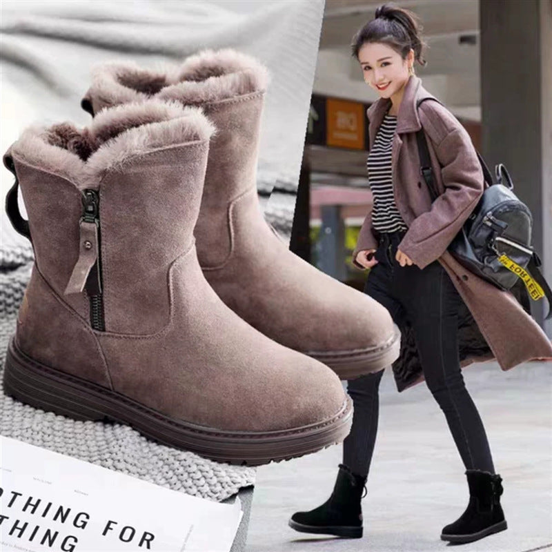 Velvet Padded Short Snow Boots with Large Cotton Design