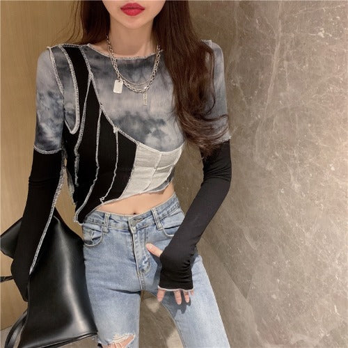 Women's Slim Irregular Splicing Casual T-shirt (1pc)