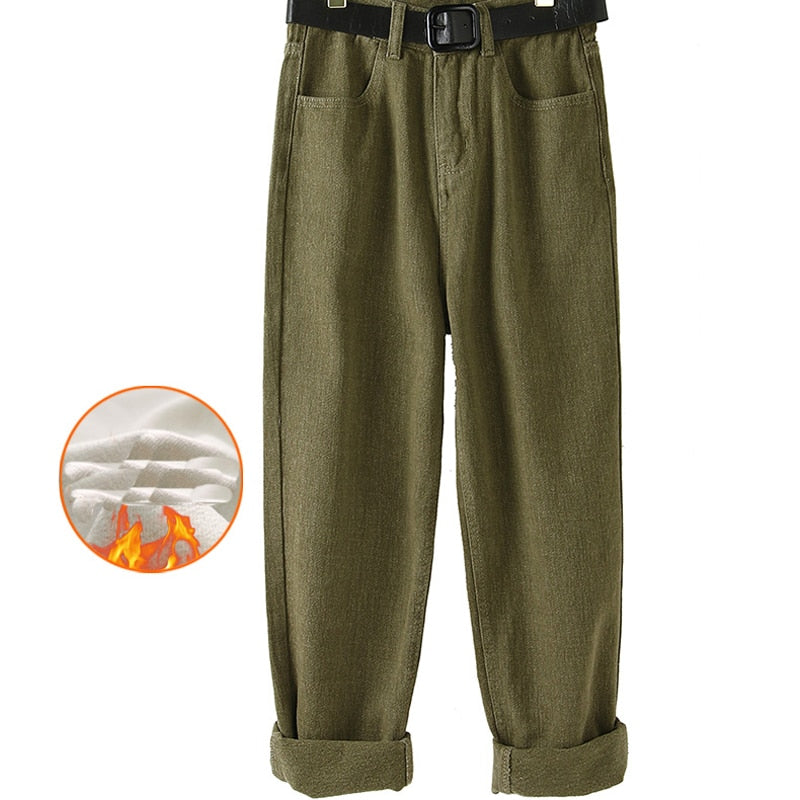 New High-Waisted Fleece-Lined Cropped Jeans