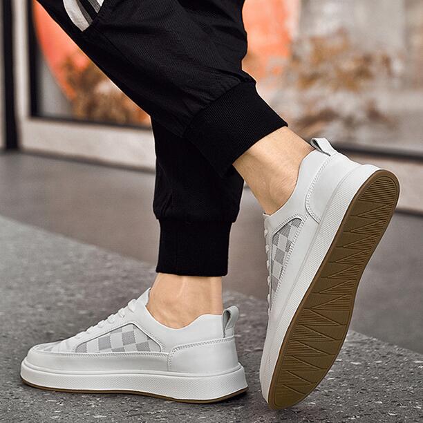 Men's Trendy White Casual Sneakers with Laces