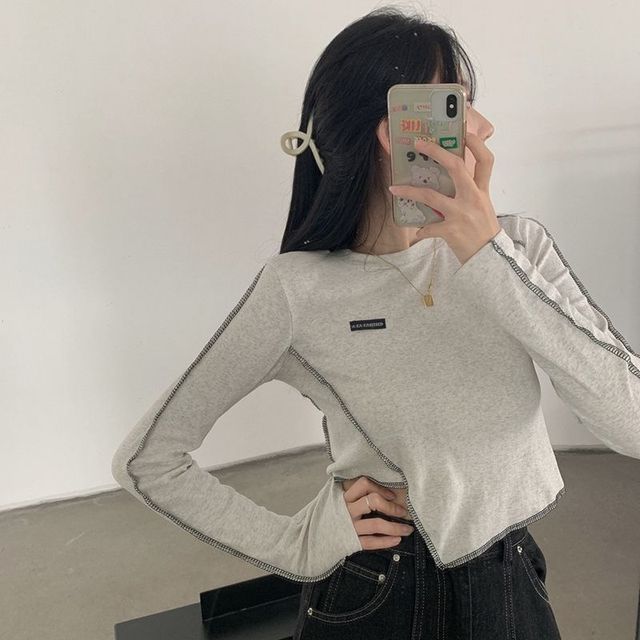 Long Sleeve Women's Slim Asymmetrical Retro T-Shirt