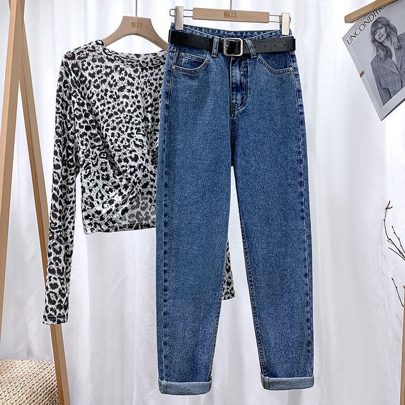 New High-Waisted Fleece-Lined Cropped Jeans