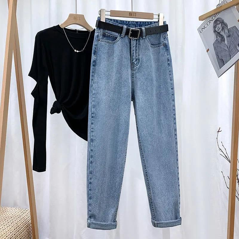 New High-Waisted Fleece-Lined Cropped Jeans