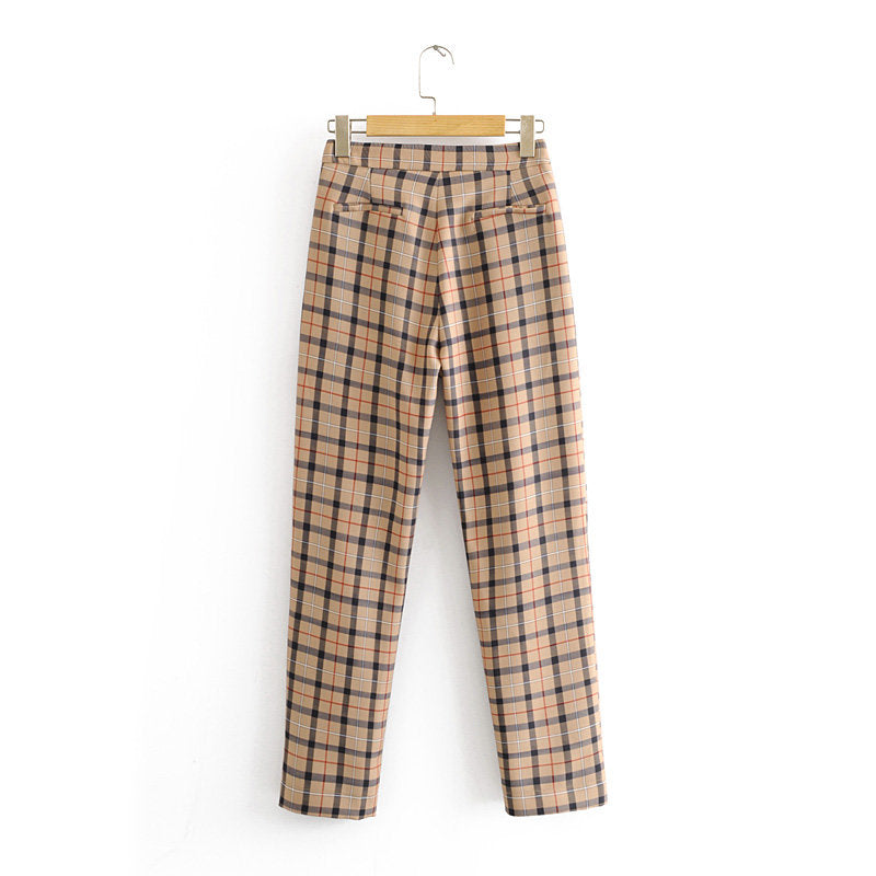 Fashionable Women's Plaid Blazer and Casual Pants Set