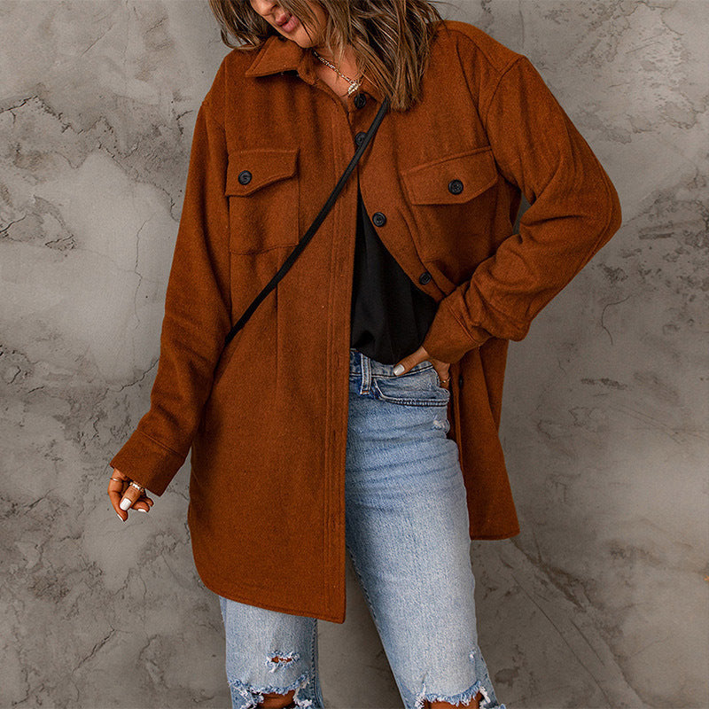 Women's Solid Color Corduroy Casual Woolen Jacket