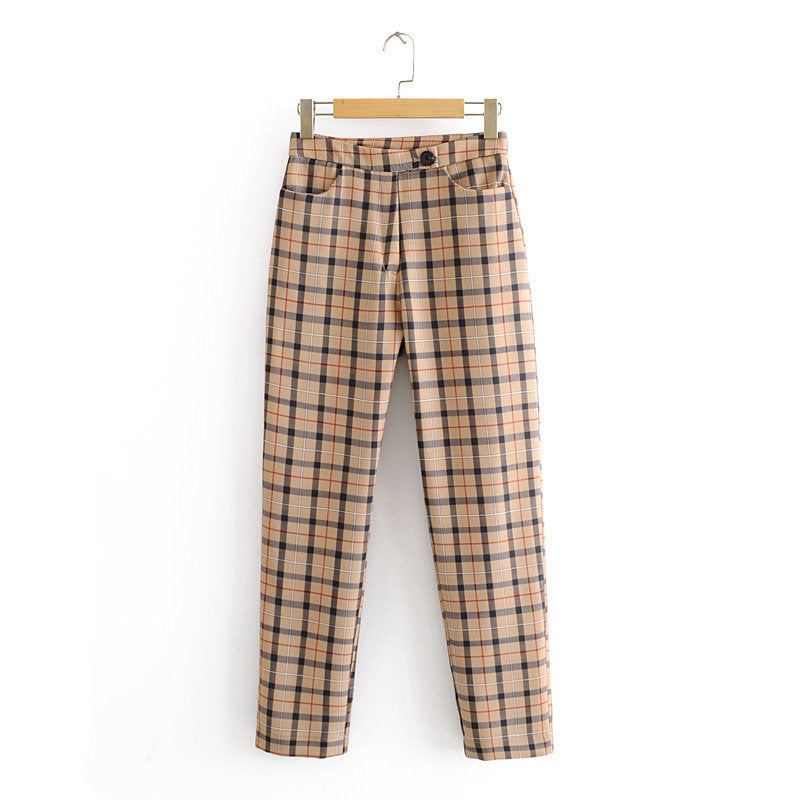 Fashionable Women's Plaid Blazer and Casual Pants Set